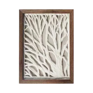 Taille personnalisable oeuvre moderne en forme d'arbre creux encadrée en 3D peinture en pâte à papier cadre marron pour chambre à coucher ou salon