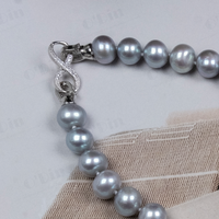 Ensemble collier et bracelet en perles d'eau douce naturelles plaquées gris, bijoux en perles pour femmes, cadeau