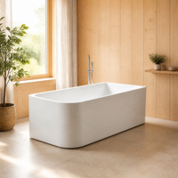 Baignoire autoportante rectangulaire en acrylique/roche artificielle, design profond pour trempage, portable pour hôtel, salle de bain moderne, écologique, facile à installer