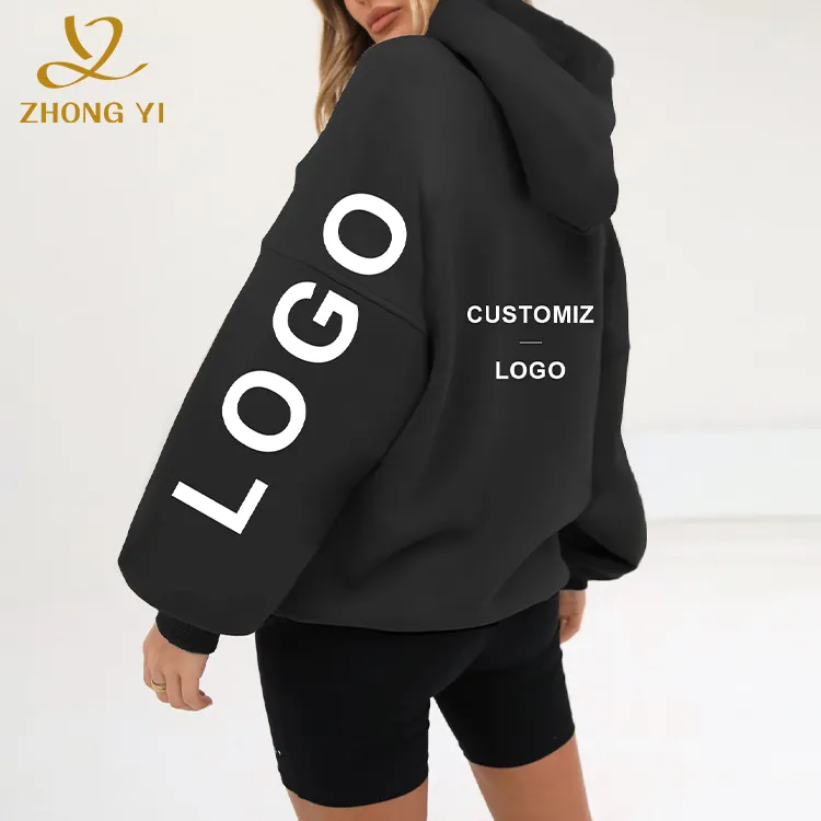 Custom Logo Print Cotton Blank Thick Luxury Hoodies Tracksuit Unisex Fleece Embroidery Bulk Heavyweight Plain Women's Hoodies
