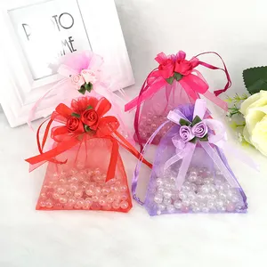 New Fashion Candy Gift Packaging Organza Bowknot Decoration Customization Organza Pocket Drawstring