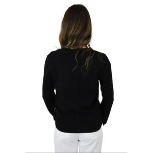 Uwa24122cd Cardigan nero lungo stile Streetwear con tecniche ricamate e Jacquard decorazione a bottone per l'autunno inverno - Product Image 3