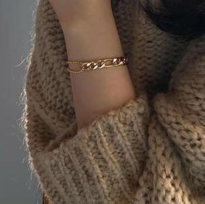 Xu Hướng Mạ Vàng Thép Không Gỉ Rộng Dày <span class=keywords><strong>Figaro</strong></span> Phù Hợp Với Đính Cườm Chuỗi Vòng Cổ Vòng Đeo Tay Trang Sức Set Với Liên Kết Chung Chuỗi - Product Image 6