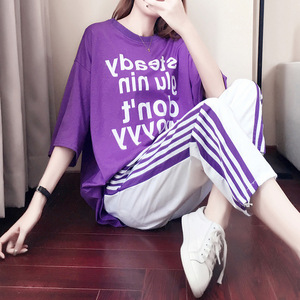Women's Casual Sports Suit Set Loose Wide Leg Pants Two Piece Breathable Summer Outfit - Product Image 1