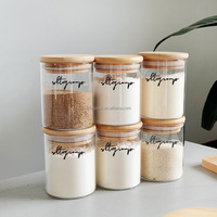 Bocaux de rangement en verre personnalisables pour la cuisine avec couvercle en bambou, caractéristiques durables en bois, détachables, récipient alimentaire