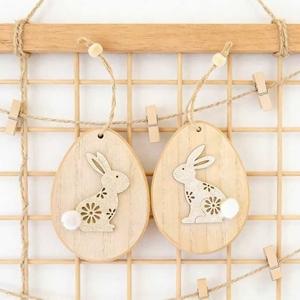 Decoraciones de Pascua de Madera Ecológicas, Adornos Colgantes de Conejito de Madera en <span class=keywords><strong>3D</strong></span>, Artículos para Fiestas de Pascua - Product Image 2