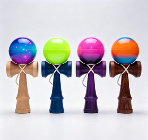 Jouet Kendama classique en caoutchouc bicolore, couleur rouge brun mat, pour enfants, jeu de dextérité traditionnel - Product Image 5