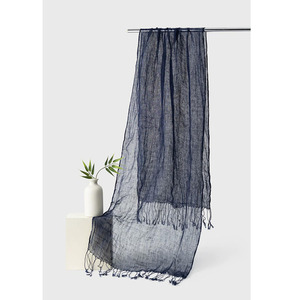 Écharpe 100% lin pur pour femmes, style littéraire rétro, légère, respirante, en lin froissé, châle enveloppant, écharpes douces à franges - Product Image 1