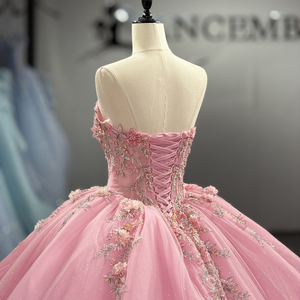 Robe de soirée Jancember 8513, magnifique robe de bal rose sans bretelles avec fleurs appliquées - Product Image 6