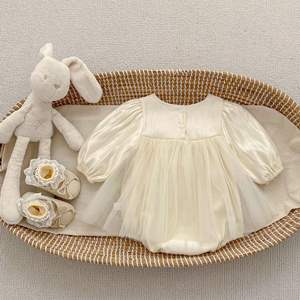 春秋の幼児女児用コットン長袖ドレス、蝶結びチュールおむつカバースカート、ベビーロンパース - Product Image 5