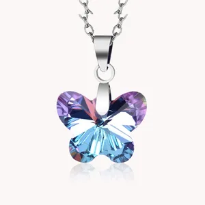 Wholesale colorful Butterfly Shaped Crystal Pendant Custom Cheap Necklace Elegant And Fashion Jewelry Accessories For Girls