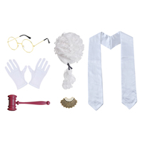 Accessoires de costume de juge pour Halloween, ensemble de six pièces comprenant une perruque, un marteau en plastique, des lunettes rondes, des gants et plus encore