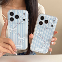 Coque de téléphone tendance anti-chute pour iPhone 17 Pro Max, style coréen simple avec nœud rayé, compatible Apple 16 Pro, 15/14/13