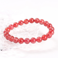 Bracelet extensible en quartz fraise naturel avec perles et points rouges, bracelet en cristal pour femme, vente en gros de bijoux