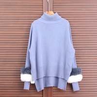 Pull col roulé en fourrure de renard uni, manches longues, style urbain, avec poignets en fourrure de renard, pour femme, hiver, décontracté, respirant