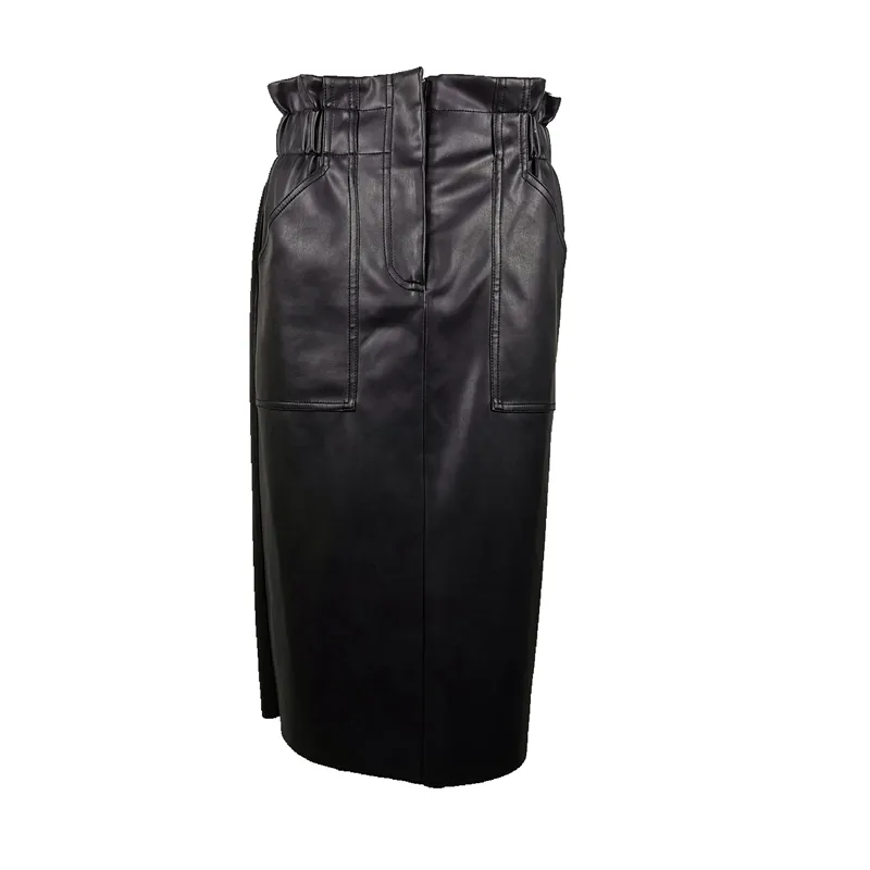 Falda de color negro de cuero a la moda para niña primavera 2021