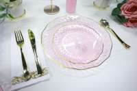 Assiettes jetables transparentes de 9 pouces avec bord doré pour fête, assiettes à dessert jetables pour fête, remise de diplôme, anniversaire, mariage