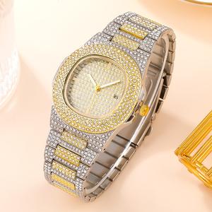 2023 dernier plaqué or Zircon pointeur sport Quartz montre discothèque plein diamant calendrier hommes montre cubaine Bracelet ensemble - Product Image 6
