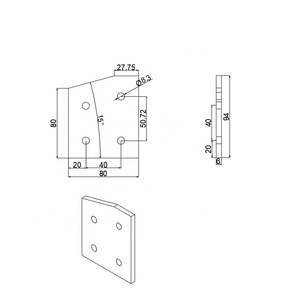 Venta Directa de Fábrica Original, Placa de Unión de Ángulo de 15 Grados, Serie 40, 80x94 mm, 4 Orificios, para <span class=keywords><strong>Barra</strong></span> Hueca de <span class=keywords><strong>Aluminio</strong></span> con Ranura en T de <span class=keywords><strong>40x40</strong></span> - Product Image 2