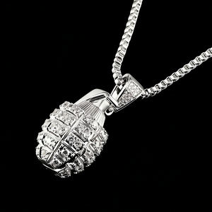 Collar con colgante de <span class=keywords><strong>granada</strong></span> de latón con circonitas, chapado en rodio, estilo hip hop, unisex, para aniversario, streetwear - Product Image 2
