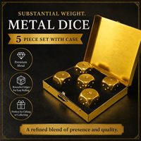 Ensemble de 5 dés métalliques personnalisés de haute qualité et durables avec étui, finition dorée brillante, pour jeux de société, TRPG, jeux de table, RPG