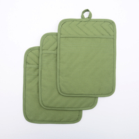 Pochette de cuisine en coton 100% résistant à la chaleur, durable, verte, matelassée, avec poche, pour la cuisson, la pâtisserie, compatible four et micro-ondes