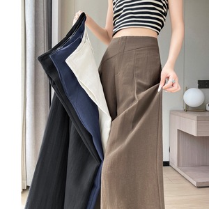 2025 estate nuovi pantaloni larghi da <span class=keywords><strong>donna</strong></span> in cotone e <span class=keywords><strong>lino</strong></span> tinta unita in seta di ghiaccio a vita alta pantaloni larghi Casual da <span class=keywords><strong>donna</strong></span> - Product Image 1