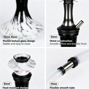 Set de Cachimba de Arte Metálico Árabe con Base de Vidrio con Textura de Mármol y Boquilla a Juego - Product Image 5