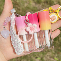 Tube de brillant à lèvres rond de 4 ml avec pinceau et pendentif mignon, couleur dégradée, emballage cosmétique – Vente chaude