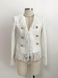 Nanchang Xihui <span class=keywords><strong>giacca</strong></span> da donna in <span class=keywords><strong>Tweed</strong></span> <span class=keywords><strong>di</strong></span> lana con frange stile caldo con bordo a baffi donna abito da donna bianco - Product Image 4