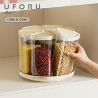 UFORU Distributeur de céréales rotatif à 360 degrés, conteneur de stockage hermétique pour céréales, organisateur alimentaire multi-compartiments pour la cuisine