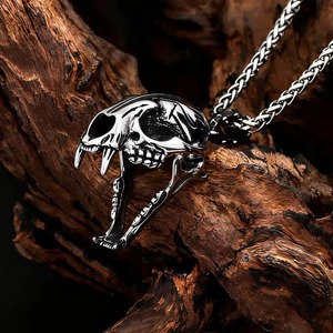 Collar yunnique con colgante de cráneo de dinosaurio para hombre, de acero inoxidable, estilo gótico punk retro, cadena de 60 cm, diseño de esqueleto - Product Image 1