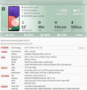 Teléfono Inteligente Usado Amsung <span class=keywords><strong>A22</strong></span> Desbloqueado 4G, Teléfono <span class=keywords><strong>A22</strong></span> 5G con LTE y CDMA - Product Image 6