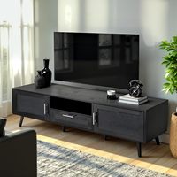 Meuble TV Wenfeng 59 pouces OEM/ODM, console TV 70 pouces faite à la main, portes décorées en rotin, centre de divertissement naturel pour salon