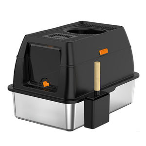 Bac à litière en acier inoxydable avec couvercle Bac à litière profond extra large pour chats Anti-fuite Entrée double avant et supérieure avec pelle à litière - Product Image 1