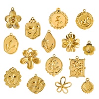 Aksesoris Liontin Bunga Baja Anti Karat Pabrik Senmei, Pesona Tanaman Floral, Lapisan Emas 18k PVD, Grosir