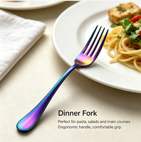 Juego de Cubiertos de Titanio Arcoíris de 4 Piezas, Acero Inoxidable 410, con Cuchillo Dentado para Restaurante, Hotel y Catering