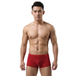 Boxers mi-hauts rouges pour hommes en polyester et coton, tricotés, respirants, couleur unie, pour adultes - Product Image 3