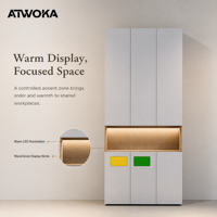 Armoire de bureau modulaire ATWOKA, meuble de rangement à trois niveaux avec niche d'affichage LED et casier credenza