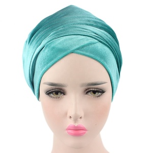 卸売高級無地レディースヒジャーブヘッドラップエクストラロングチューブターバンインドヘッドラップスカーフベルベットマジックターバン - Product Image 5