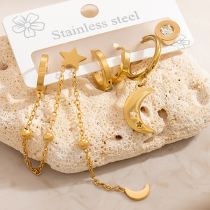 Juego de pendientes colgantes de acero inoxidable con diseño de cruz y girasol, chapados en oro de 18 quilates, de acero titanio para mujer, joyería de moda. - Product Image 4