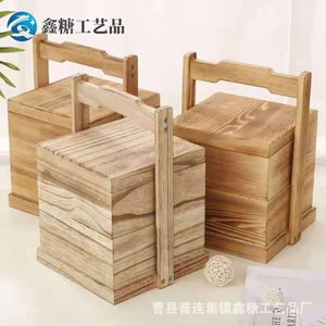 Wooden Mooncake <b>Box</b> Rectangle <b>Pine</b> Handmade Gift Storage For Mid Autumn Festival - Product Image 3