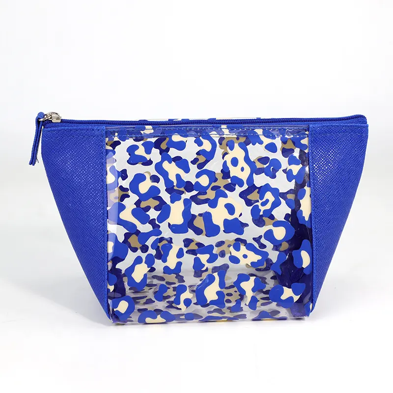 2024 hecho en fábrica personalizado estampado de leopardo material visible viaje al aire libre almacenamiento de maquillaje bolsa de cosméticos de PVC transparente