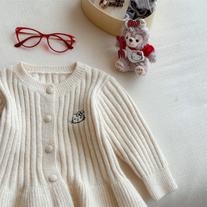 Tongxingyuan Girls Knit Sweater With Cat Face And Bow Ruffle Hem For Spring Autumn - Product Image 3