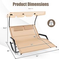 Fauteuil balançoire double d'extérieur 2 places avec auvent réglable, chaise longue de patio, lit hamac à bascule pour jardin