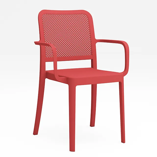 Ucuz fiyat yüksek kalite geri nefes renkli açık istiflenebilir kol dayama yemek plastik sandalye