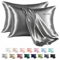 Taie d'oreiller en satin de soie personnalisée avec logo, housse d'oreiller unie en satin de soie, taie d'oreiller d'été avec fermeture à enveloppe