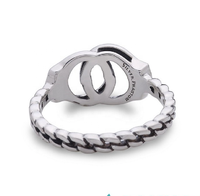 Anillo de Pareja Personalizado de Plata de Ley 925 con Baño de Rodio, Diseño de Esposas de Policía, para Fiestas y Aniversarios