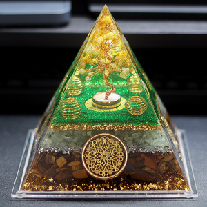 Citrine <b>Tree</b> <b>Crystal</b> Pyramid Resin Ornament Home Desktop Decoration Yellow Design - Product Image 1
