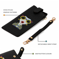 Étui à lunettes léger et fin en cuir PU avec imprimé dessin animé, fermeture à bouton-pression, sangle de poignet détachable et doublure douce